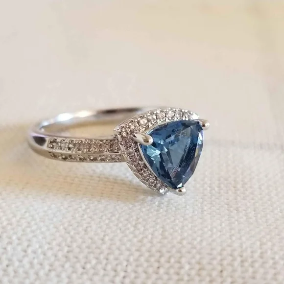 New 925 Silver Trillion Cut Blue Sapphire Diamond Ring for Women - Picture 7 of 9